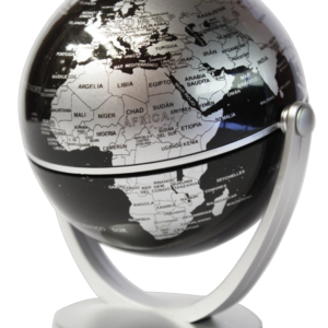 Globo Terráqueo 10cm Base de Plástico Negro y Plateado (107P)