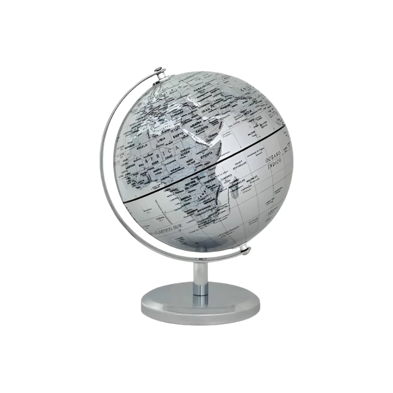 Globo Terraqueo 14cm Base Cromada Politico Gris (141M)